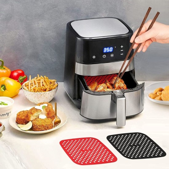 Siyah Isıya Dayanıklı Yıkanılabilir Silikon Fırın Ve Airfryer Kare Model Pişirme Matı 21,5 Cm
