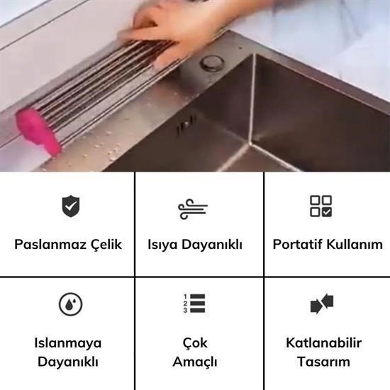 Evye Üstü Katlanır Nihale Paslanmaz Çelik Pratik Sebze Meyve Bulaşık Kurutma Süzgeci Evye Üstü Katlanır Nihale Paslanmaz Çelik Pratik Sebze Meyve Bulaşık Kurutma Süzgeci