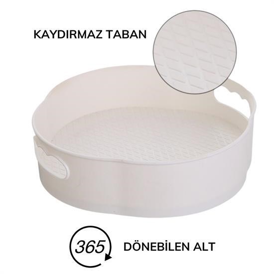 360 Derece Dönebilen Mekanizmalı Yuvarlak Tepsi Formlu Sunum ve Servis Organizer Tablası 360 Derece Dönebilen Mekanizmalı Yuvarlak Tepsi Formlu Sunum ve Servis Organizer Tablası
