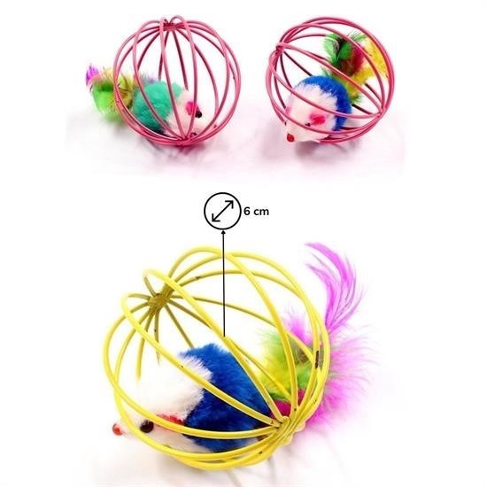 Renkli Metal Kafesli Peluş Fareli Kedi Köpek Oyuncağı Oyun Topu 6 cm Renkli Metal Kafesli Peluş Fareli Kedi Köpek Oyuncağı Oyun Topu 6 cm