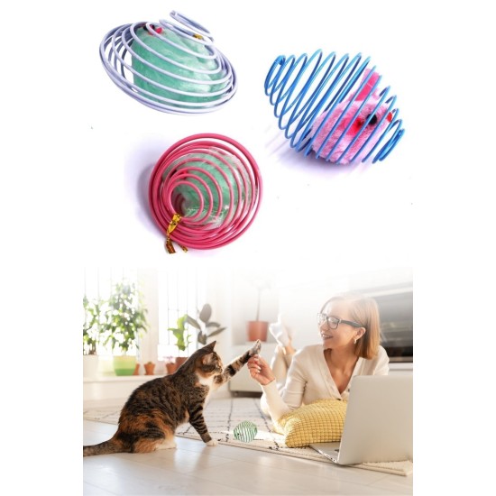 Yaylı Metal Fareli Kafes Kedi Oyun Topu Sıçrayan Spiral Kedi Topu Yaylı Metal Fareli Kafes Kedi Oyun Topu Sıçrayan Spiral Kedi Topu