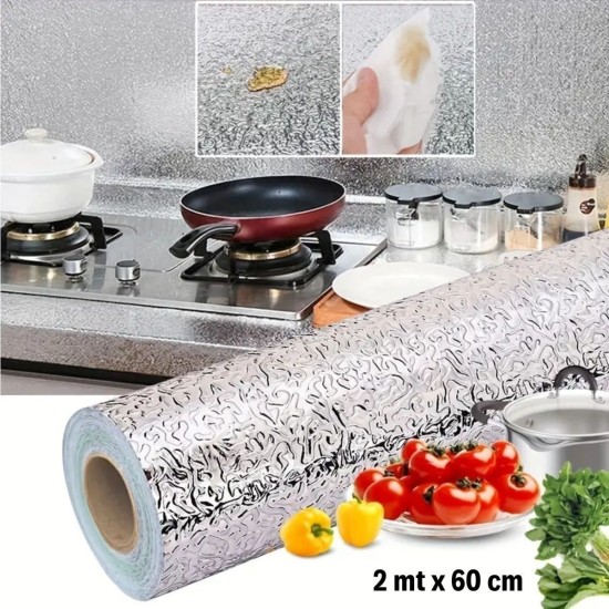 Rulo Gümüş Alüminyum Folyo Duvar Kağıdı, Kendinden Yapışkanlı Raf İçi, Su Geçirmez Folyo 2 mt x 60 cm Rulo Gümüş Alüminyum Folyo Duvar Kağıdı, Kendinden Yapışkanlı Raf İçi, Su Geçirmez Folyo 2 mt x 60 cm