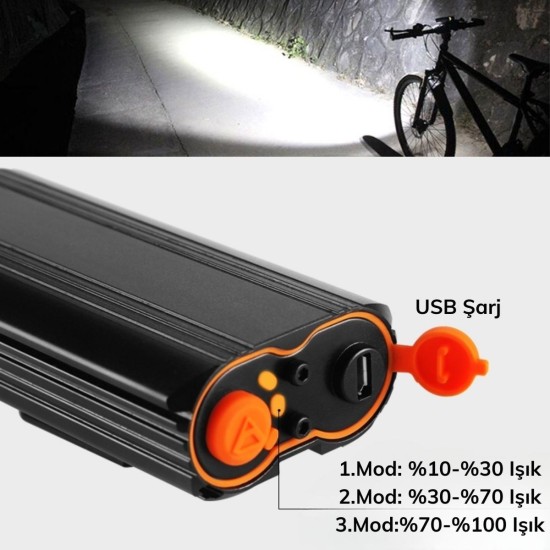 Şarj Göstergeli Uzun Menzil Su Geçirmez LED Bisiklet Feneri 1600 Lumen Şarj Göstergeli Uzun Menzil Su Geçirmez LED Bisiklet Feneri 1600 Lumen
