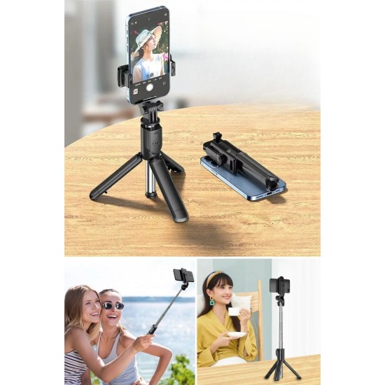 Masaüstü Tripod Olabilen Telefon Tutuculu Kablosuz Kumandalı Selfie Çubuğu Masaüstü Tripod Olabilen Telefon Tutuculu Kablosuz Kumandalı Selfie Çubuğu