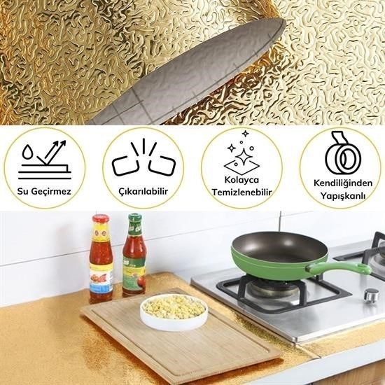 10 Metre Kendinden Yapışkanlı Silinebilir Mutfak Tezgah Üstü Sticker Folyo Gold Renk 10 Metre Kendinden Yapışkanlı Silinebilir Mutfak Tezgah Üstü Sticker Folyo Gold Renk
