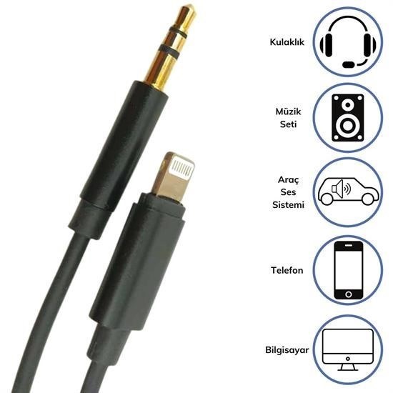iPhone Lightning Aux Araç Dönüştürücü Ses Kablosu 35 mm Jack Girişli iPhone Lightning Aux Araç Dönüştürücü Ses Kablosu 35 mm Jack Girişli