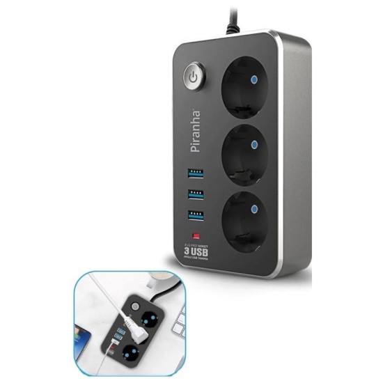 Isıya Dayanıklı Termal Akım Korumalı 2 Mt 10A 2500W 3lü Priz ve 3 Usbi 21A Uzatma Kablosu Isıya Dayanıklı Termal Akım Korumalı 2 Mt 10A 2500W 3lü Priz ve 3 Usbi 21A Uzatma Kablosu
