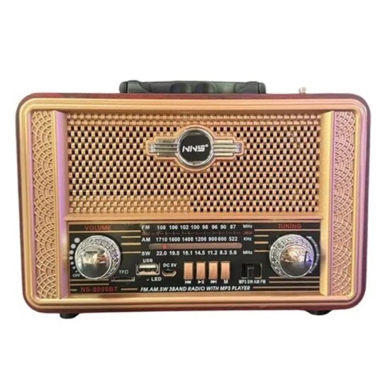 Retro, Nostaljik, Ahşap Tasarım Bluetooth Hoparlörlü, Şarjlı, Taşınabilir Otantik Tasarımlı FM/AM Destekli Radyo NS8098 Retro, Nostaljik, Ahşap Tasarım Bluetooth Hoparlörlü, Şarjlı, Taşınabilir Otantik Tasarımlı FM/AM Destekli Radyo NS8098