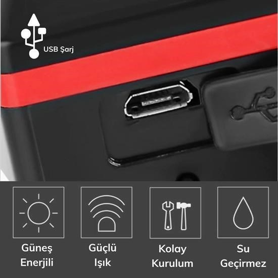 Solar Enerjili USB ile Şarj Edilebilir Ledli Bisiklet Feneri Kornalı ve Su Geçirmez Far Solar Enerjili USB ile Şarj Edilebilir Ledli Bisiklet Feneri Kornalı ve Su Geçirmez Far