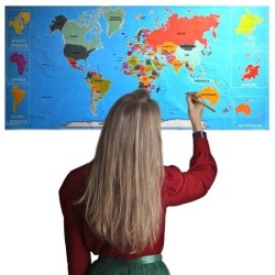 RenkliAtlas DünyaHaritası Manyetik Yapıştırıcı Gerektirmeyen Duvar Stickerı 118 CM * 56 CM