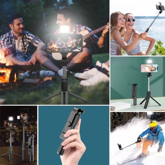 Kendiliğinden Işıklı Masaüstü Tripod Olabilen Telefon Tutuculu Kablosuz Kumandalı Selfie Çubuğu Kendiliğinden Işıklı Masaüstü Tripod Olabilen Telefon Tutuculu Kablosuz Kumandalı Selfie Çubuğu