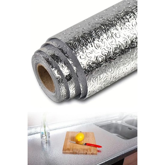 Rulo Gümüş Alüminyum Folyo Duvar Kağıdı, Kendinden Yapışkanlı Raf İçi, Su Geçirmez Folyo 2 mt x 60 cm Rulo Gümüş Alüminyum Folyo Duvar Kağıdı, Kendinden Yapışkanlı Raf İçi, Su Geçirmez Folyo 2 mt x 60 cm