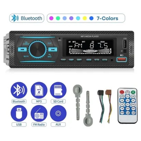 7 Farklı Renkli Oto Teyp - Bluetooth & USB & AUX & FM Destekli Araç İçi Radyo