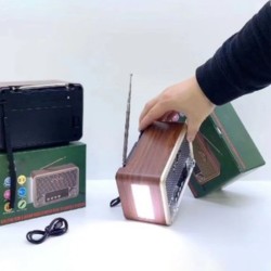 Küçük Boy Retro, Nostaljik, Ahşap Tasarım Bluetooth Hoparlörlü, Şarjlı, Taşınabilir Yanı LED Işıklı FM/AM Destekli Radyo NS6675