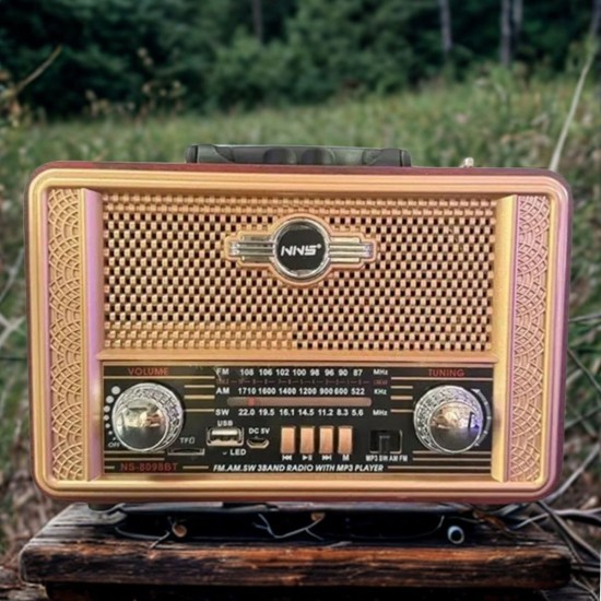 Retro, Nostaljik, Ahşap Tasarım Bluetooth Hoparlörlü, Şarjlı, Taşınabilir Otantik Tasarımlı FM/AM Destekli Radyo NS8098 Retro, Nostaljik, Ahşap Tasarım Bluetooth Hoparlörlü, Şarjlı, Taşınabilir Otantik Tasarımlı FM/AM Destekli Radyo NS8098
