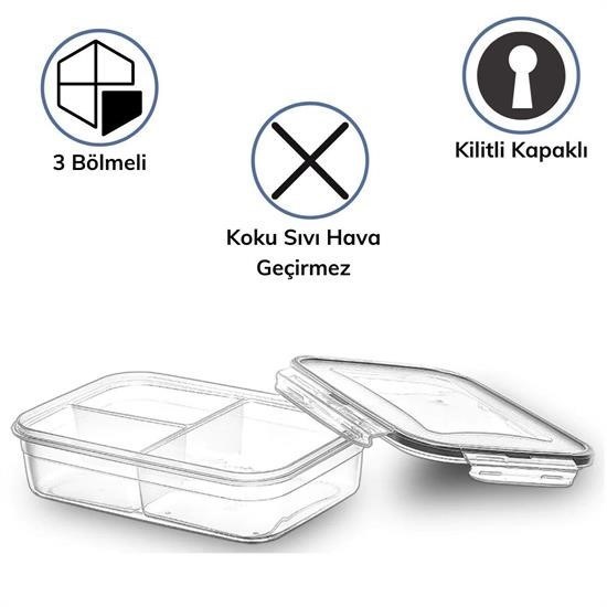 3 Bölmeli Kilitli Kapaklı 1 Litre Erzak Saklama Kabı LC-510 3 Bölmeli Kilitli Kapaklı 1 Litre Erzak Saklama Kabı LC-510