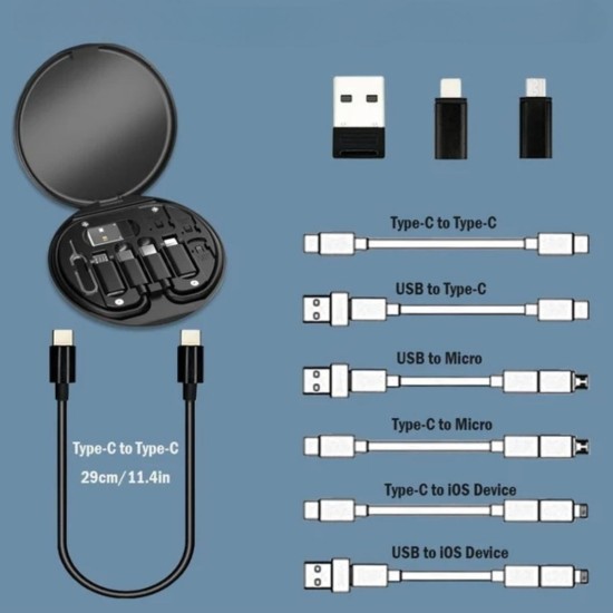 60w Destekli Kablo Kutusu Seyahat Kablo Seti 5'i 1 arada USB Type-C Şarj Kablosu Seti 60w Destekli Kablo Kutusu Seyahat Kablo Seti 5'i 1 arada USB Type-C Şarj Kablosu Seti