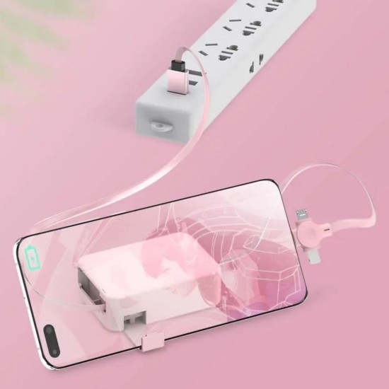 Cep Tipi Telefon Tutuculu Makaralı Uzayıp Kısalabilen 3'ü 1 Arada USB Şarj Kablosu Cep Tipi Telefon Tutuculu Makaralı Uzayıp Kısalabilen 3'ü 1 Arada USB Şarj Kablosu