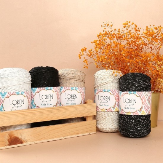 Loren Soft Star Makrome İpi Gümüş Simli Kahverengi Loren Soft Star Makrome İpi Gümüş Simli Kahverengi