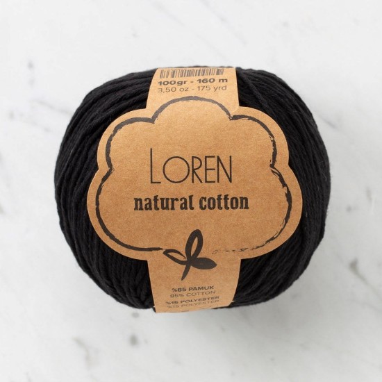 Loren Natural Cotton Siyah El Örgü İpi - R004 - 33908 Loren Natural Cotton Siyah El Örgü İpi - R004 - 33908