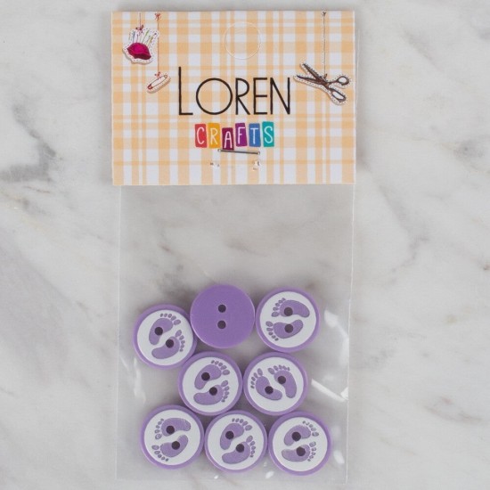 Loren Crafts lila 8 li ayak izi düğme - 437 Loren Crafts lila 8 li ayak izi düğme - 437