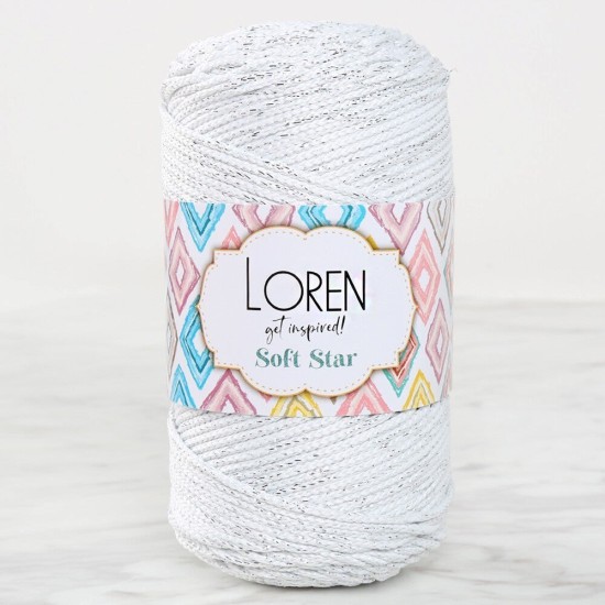 Loren Soft Star Makrome İpi Gümüş Simli Beyaz RM10 Loren Soft Star Makrome İpi Gümüş Simli Beyaz RM10