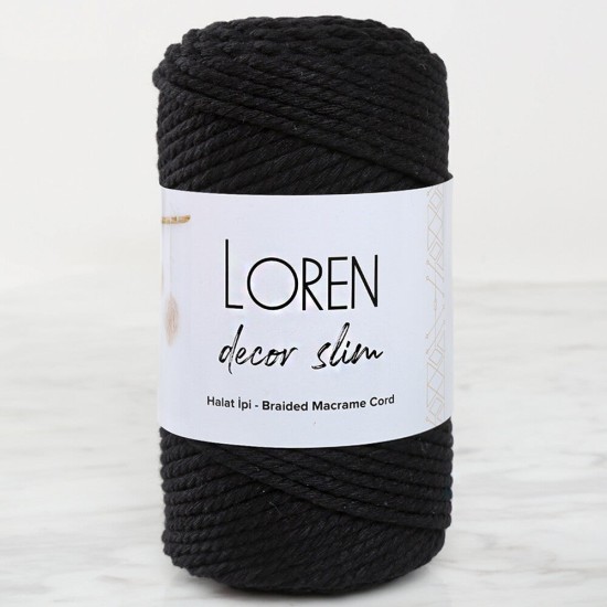 Loren Decor Slim 3 Büküm Makrome İpi Siyah - L006 Loren Decor Slim 3 Büküm Makrome İpi Siyah - L006