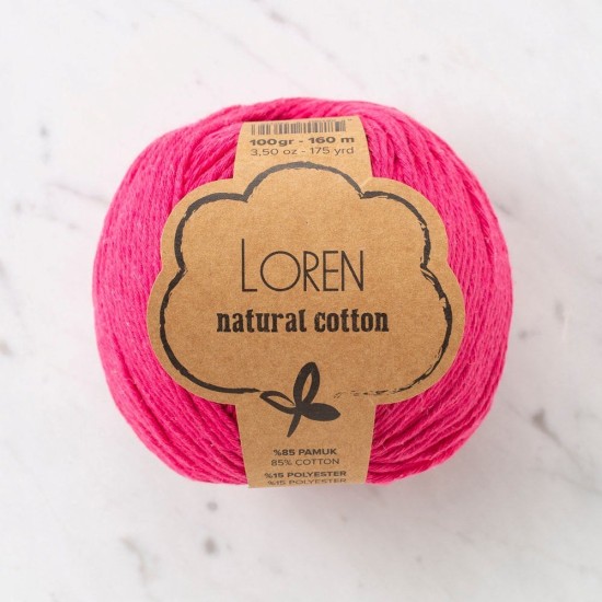 Loren Natural Cotton Fuşya El Örgü İpi - R095 - 33909 Loren Natural Cotton Fuşya El Örgü İpi - R095 - 33909